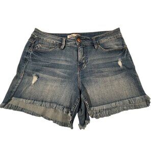 Royalty For Me Mid Rise Distressed Denim Shorts Size 10 Frayed Hem